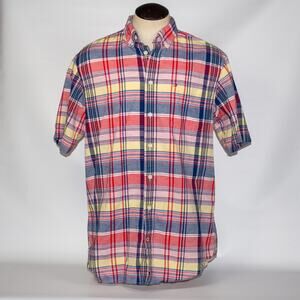 Tommy Hilfiger Tall size Large Short Sleeve Shirt Plaid 100% Cotton